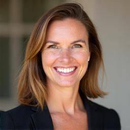 Portrett av Elara Hansen, en smilende kvinne i en profesjonell setting.