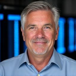 Portrett av Markus Bjørnstad, en erfaren mann med teknologiutstyr i bakgrunnen.